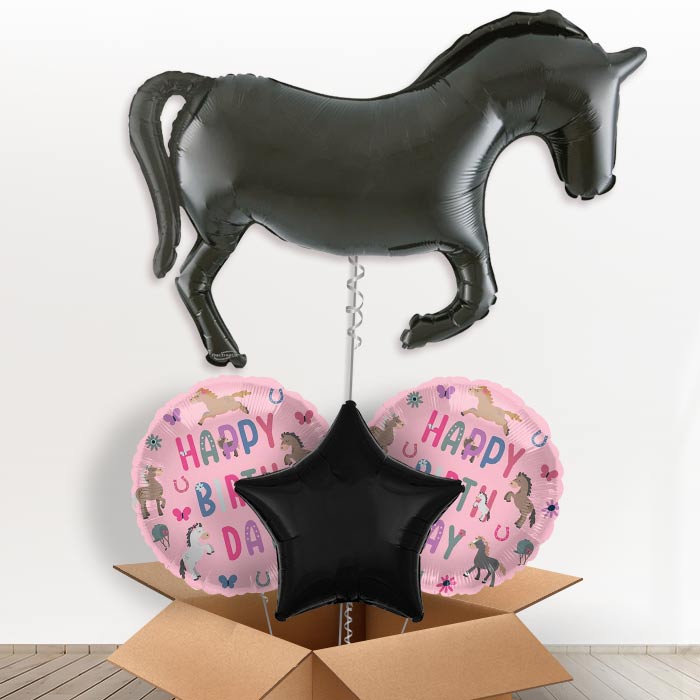 Black Horse Silhouette Helium Balloon in a Box - 1 x Giant Balloon with Mixed Balloons |Party Save Smile