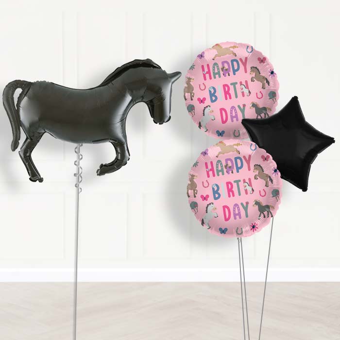 Black Horse Silhouette Balloon Bouquet Delivery - 1 x Giant Balloon with Mixed Bouquet | Party Save Smile