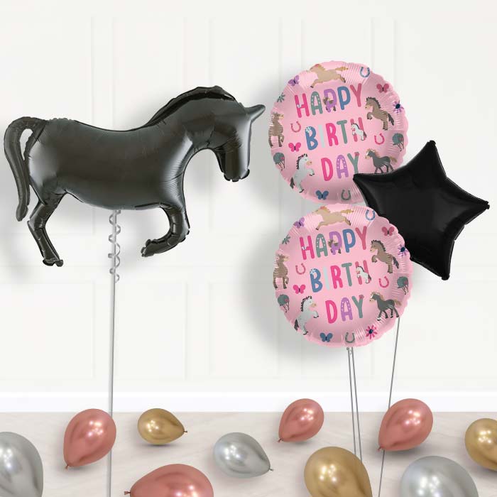 Black Horse Silhouette Balloon Bouquet Delivery - 1 x Giant Balloon with Mixed Bouquet and Latex | Party Save Smile