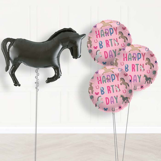 Black Horse Silhouette Balloon Bouquet Delivery - 1 x Giant Balloon with Themed Bouquet | Party Save Smile
