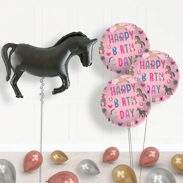 Black Horse Silhouette Balloon Bouquet Delivery - 1 x Giant Balloon with Themed Bouquet and Latex | Party Save Smile