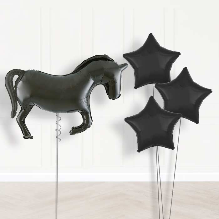 Black Horse Silhouette Balloon Bouquet Delivery - 1 x Giant Balloon with Plain Bouquet | Party Save Smile
