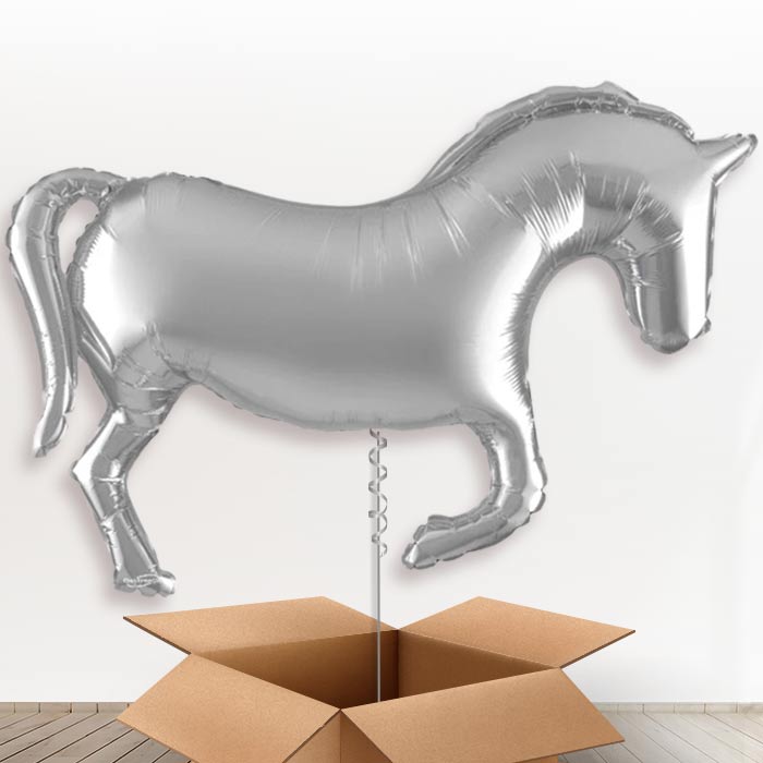 Silver Horse Shaped Helium Balloon in a Box - 1 x Giant Balloon | Party Save Smile