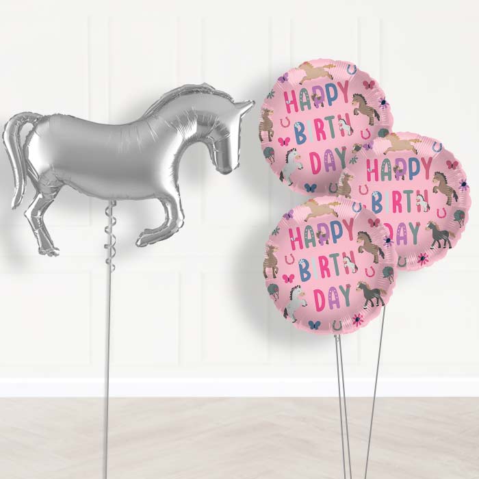 Silver Horse Shaped Balloon Bouquet Delivery - 1 x Giant Balloon with Themed Bouquet | Party Save Smile