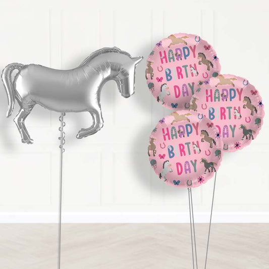 Silver Horse Shaped Balloon Bouquet Delivery - 1 x Giant Balloon with Themed Bouquet | Party Save Smile