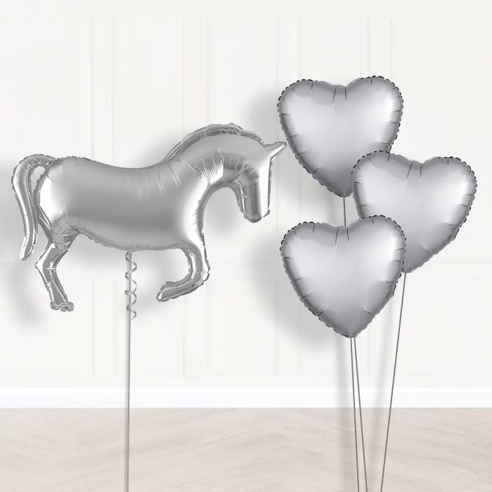 Silver Horse Shaped Balloon Bouquet Delivery - 1 x Giant Balloon with Plain Bouquet | Party Save Smile