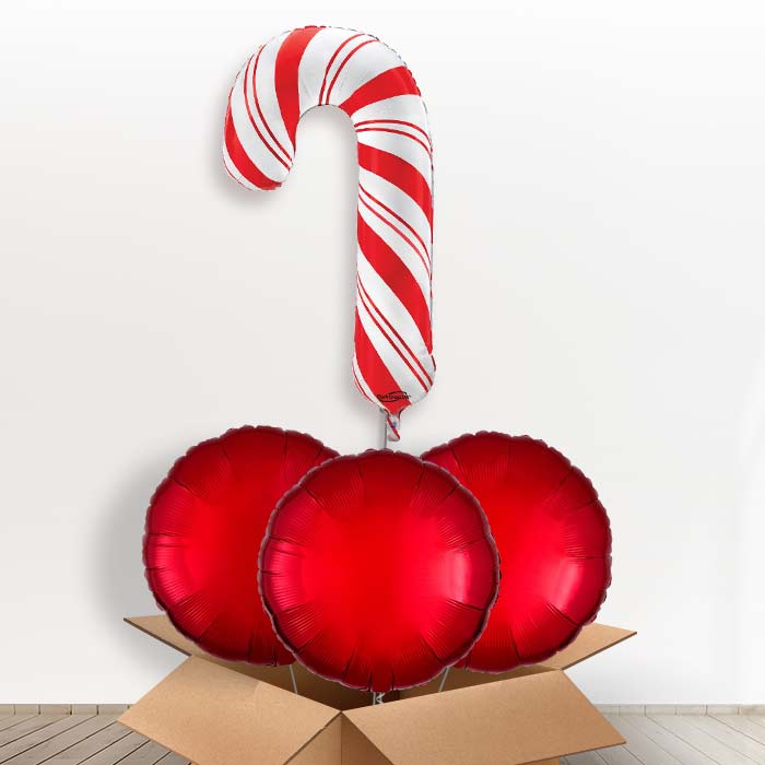 Red White Candy Cane Helium Balloon in a Box - with 3 Plain Balloons | Party Save Smile