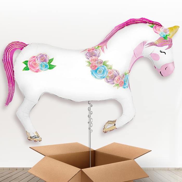 Unicorn Horse Flower Helium Balloon in a Box - 1 x Giant Balloon | Party Save Smile