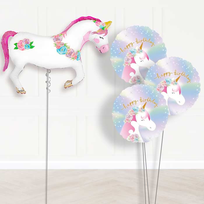 Unicorn Horse Flower Balloon Bouquet Delivery - 1 x Giant Balloon with Themed Bouquet | Party Save Smile