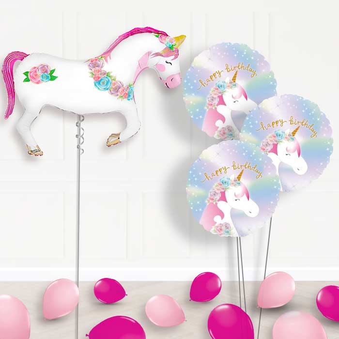 Unicorn Horse Flower Balloon Bouquet Delivery - 1 x Giant Balloon with Themed Bouquet and Latex | Party Save Smile
