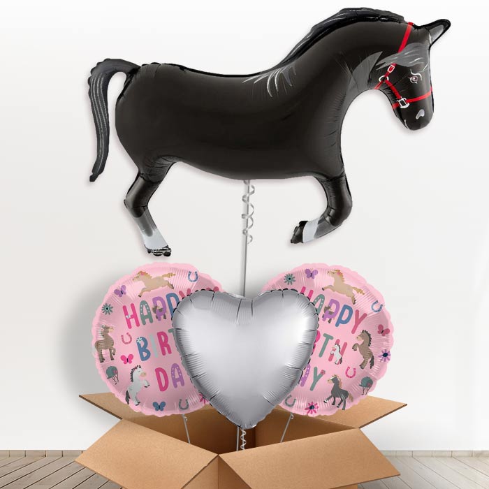Black Horse Shaped Helium Balloon in a Box - 1 x Giant Balloon with Mixed Balloons |Party Save Smile