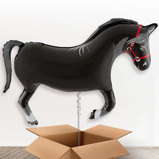 Black Horse Shaped Helium Balloon in a Box - 1 x Giant Balloon | Party Save Smile