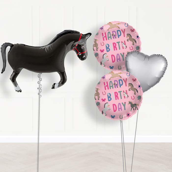 Black Horse Shaped Balloon Bouquet Delivery - 1 x Giant Balloon with Mixed Bouquet | Party Save Smile