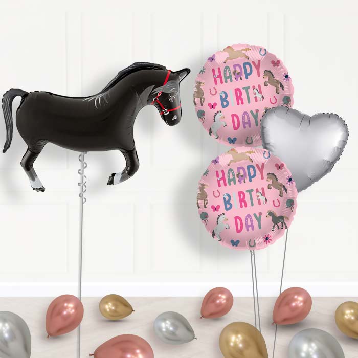 Black Horse Shaped Balloon Bouquet Delivery - 1 x Giant Balloon with Mixed Bouquet and Latex | Party Save Smile