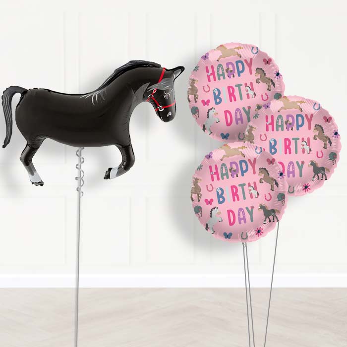 Black Horse Shaped Balloon Bouquet Delivery - 1 x Giant Balloon with Themed Bouquet | Party Save Smile
