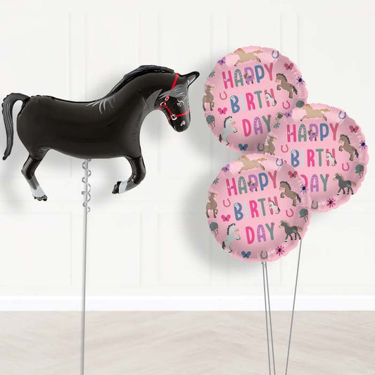 Black Horse Shaped Balloon Bouquet Delivery - 1 x Giant Balloon with Themed Bouquet | Party Save Smile