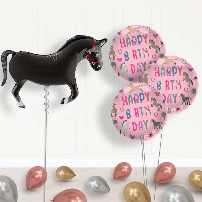 Black Horse Shaped Balloon Bouquet Delivery - 1 x Giant Balloon with Themed Bouquet and Latex | Party Save Smile