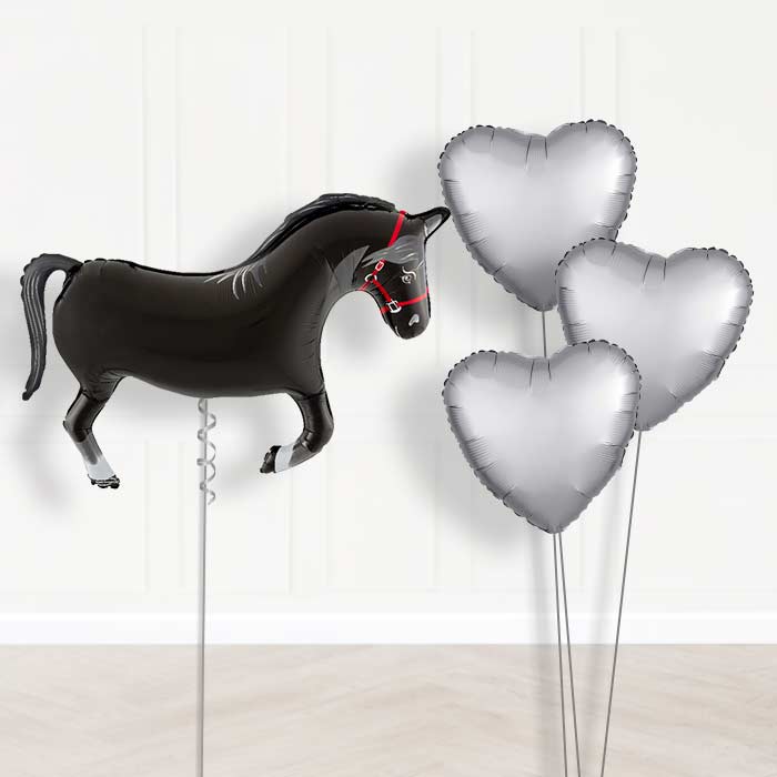 Black Horse Shaped Balloon Bouquet Delivery - 1 x Giant Balloon with Plain Bouquet | Party Save Smile
