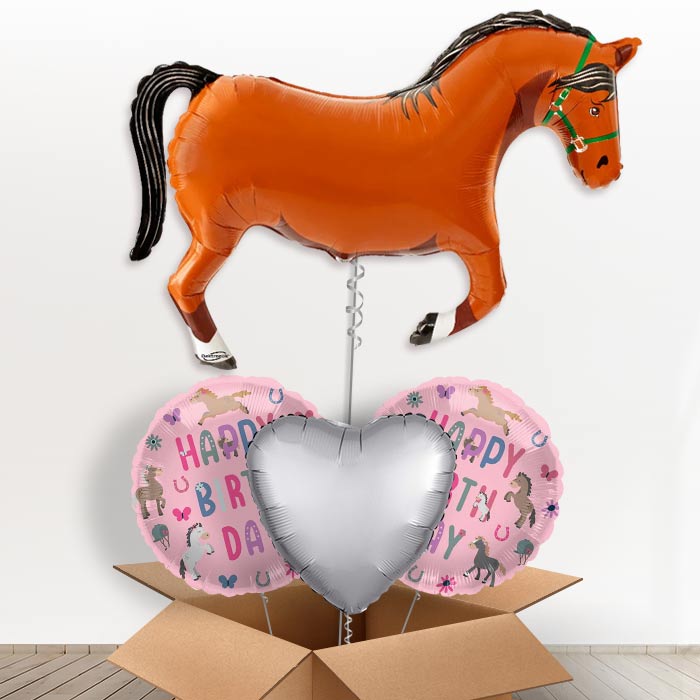 Brown Horse Shaped Helium Balloon in a Box - 1 x Giant Balloon with Mixed Balloons |Party Save Smile