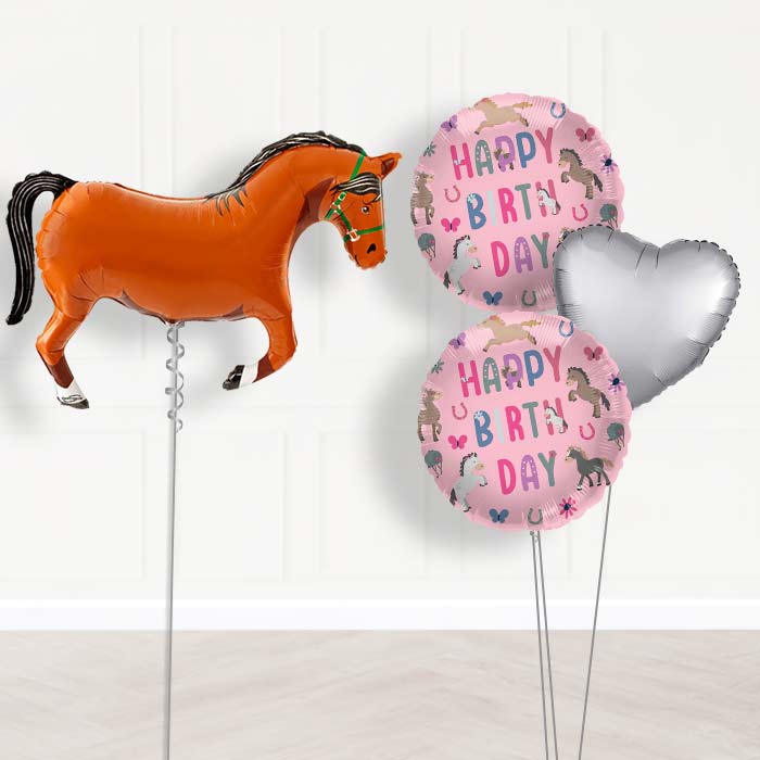 Brown Horse Shaped Balloon Bouquet Delivery - 1 x Giant Balloon with Mixed Bouquet | Party Save Smile