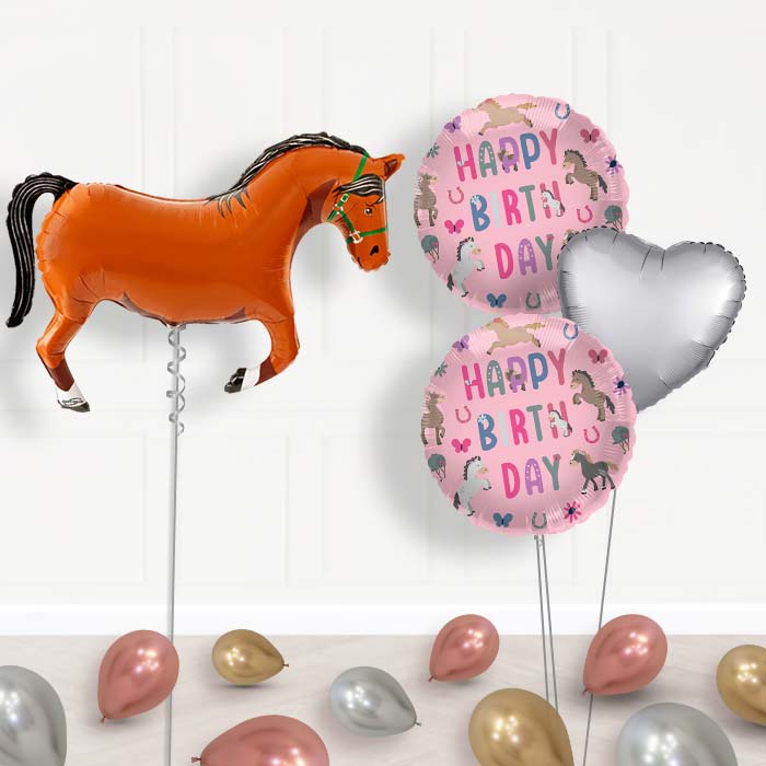 Brown Horse Shaped Balloon Bouquet Delivery - 1 x Giant Balloon with Mixed Bouquet and Latex | Party Save Smile
