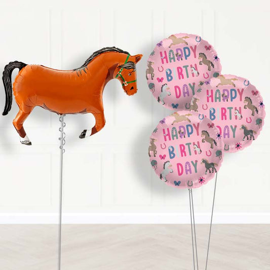 Brown Horse Shaped Balloon Bouquet Delivery - 1 x Giant Balloon with Themed Bouquet | Party Save Smile