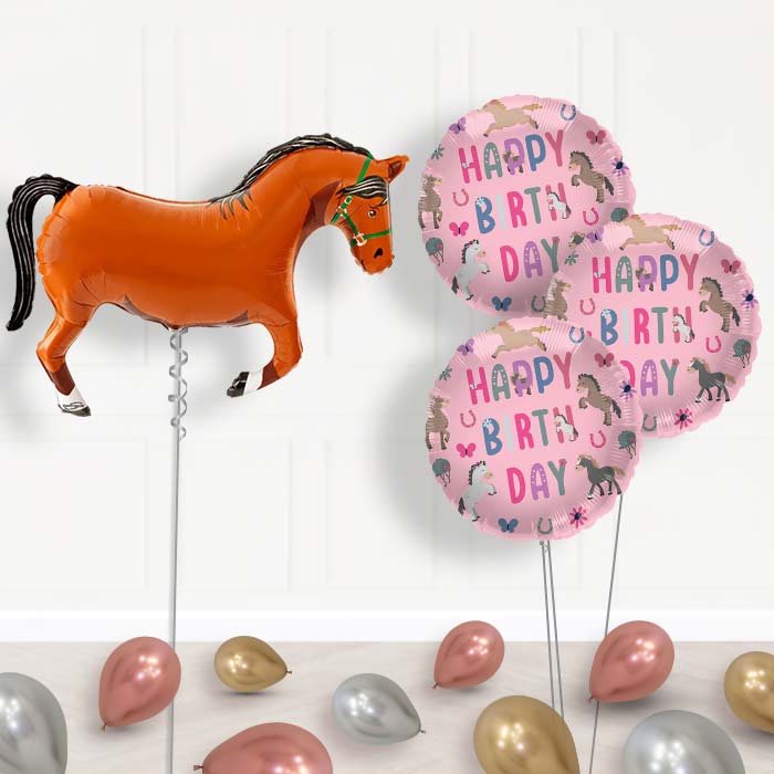 Brown Horse Shaped Balloon Bouquet Delivery - 1 x Giant Balloon with Themed Bouquet and Latex | Party Save Smile