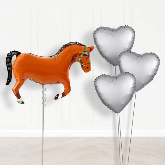 Brown Horse Shaped Balloon Bouquet Delivery - 1 x Giant Balloon with Plain Bouquet | Party Save Smile