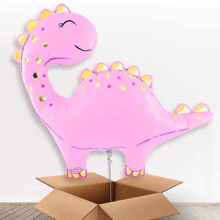 Pink Cute Dinosaur Helium Balloon in a Box - 1 x Giant Balloon | Party Save Smile