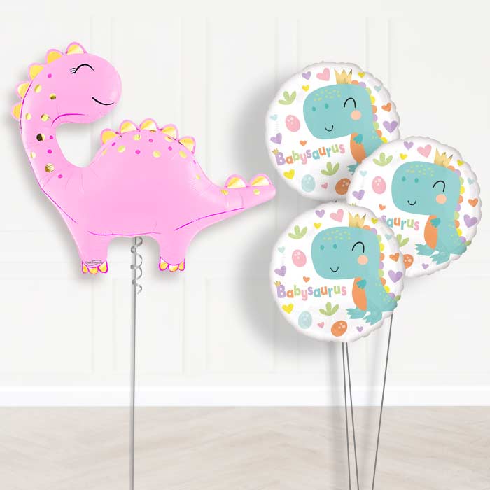 Pink Cute Dinosaur Balloon Bouquet Delivery - 1 x Giant Balloon with Themed Bouquet | Party Save Smile