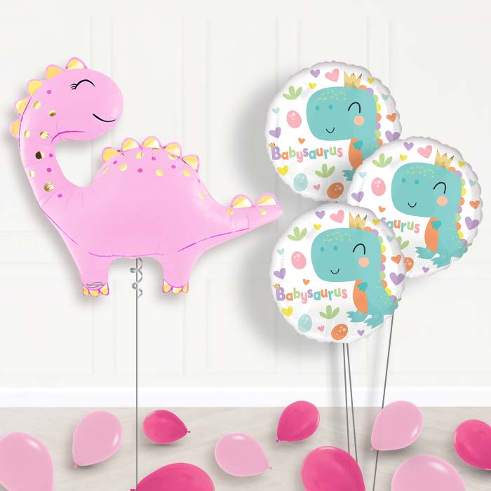 Pink Cute Dinosaur Balloon Bouquet Delivery - 1 x Giant Balloon with Themed Bouquet and Latex | Party Save Smile
