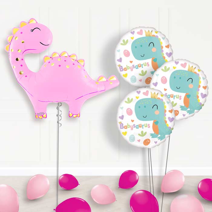 Pink Cute Dinosaur Balloon Bouquet Delivery - 1 x Giant Balloon with Themed Bouquet and Latex | Party Save Smile