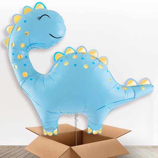 Cute Blue Dinosaur Helium Balloon in a Box - 1 x Giant Balloon | Party Save Smile