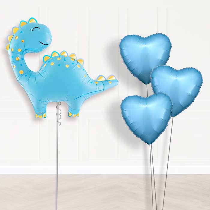 Cute Blue Dinosaur Balloon Bouquet Delivery - 1 x Giant Balloon with Plain Bouquet | Party Save Smile