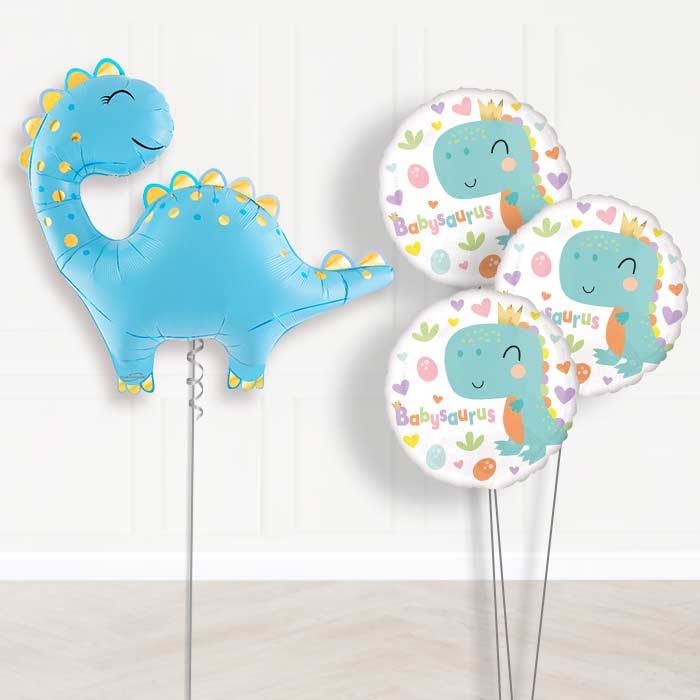 Cute Blue Dinosaur Balloon Bouquet Delivery - 1 x Giant Balloon with Themed Bouquet | Party Save Smile
