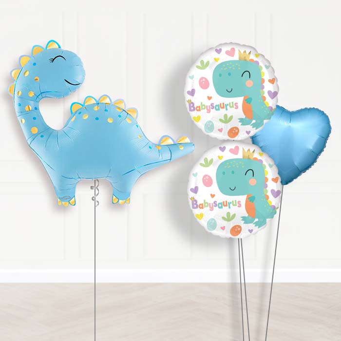 Cute Blue Dinosaur Balloon Bouquet Delivery-Giant Balloon + 2 Themed Balloons + 1 Plain Balloon 