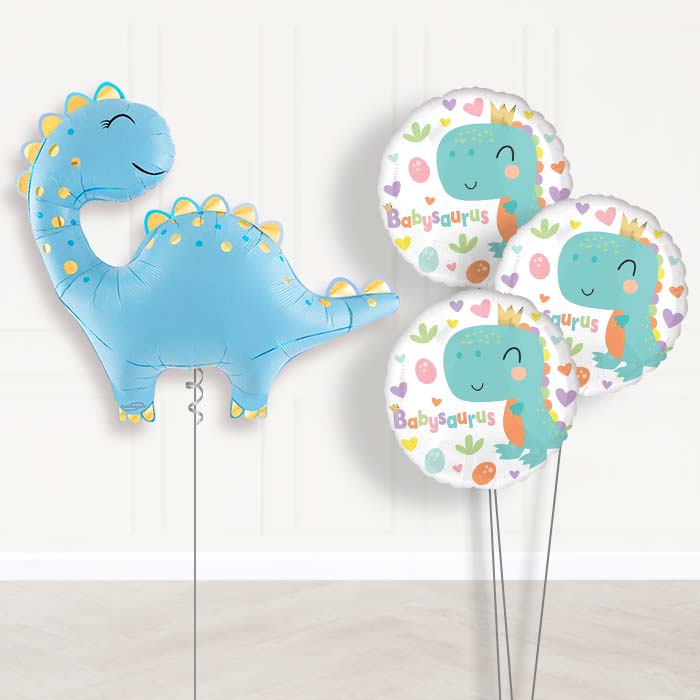 Cute Blue Dinosaur Balloon Bouquet Delivery - 1 x Giant Balloon with Themed Bouquet | Party Save Smile
