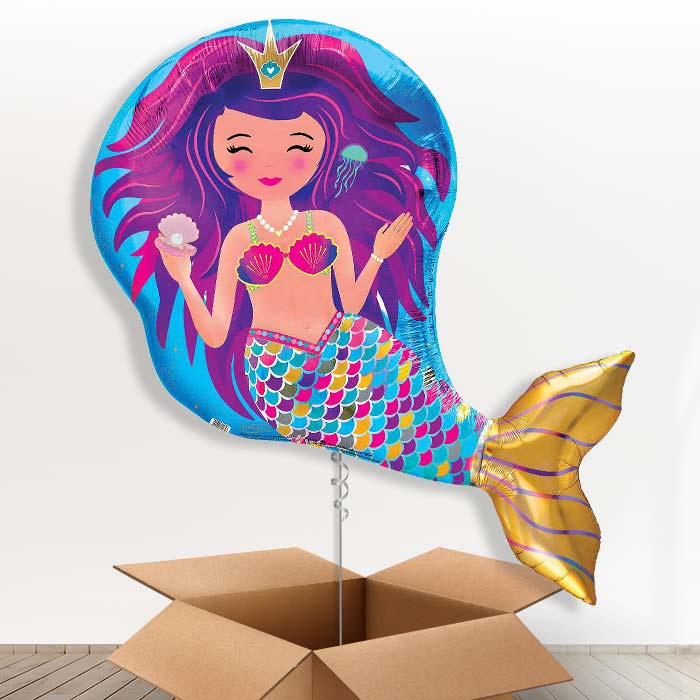 Iridescent Mermaid Shaped Helium Balloon in a Box - 1 x Giant Balloon | Party Save Smile