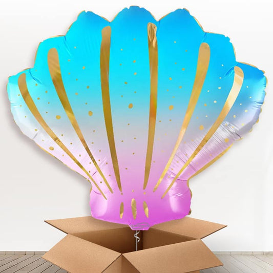 Iridescent Sea Shell Shaped Helium Balloon in a Box - 1 x Giant Balloon | Party Save Smile