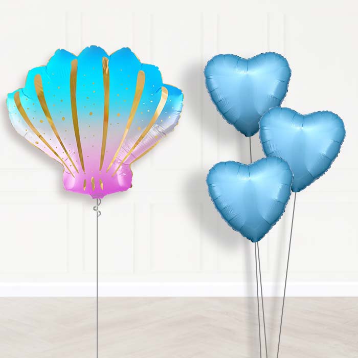 Iridescent Sea Shell Shaped Balloon Bouquet Delivery - 1 x Giant Balloon with Plain Bouquet | Party Save Smile