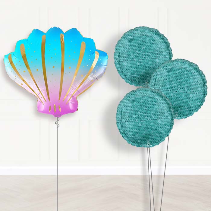 Iridescent Sea Shell Shaped Balloon Bouquet Delivery - 1 x Giant Balloon with Themed Bouquet | Party Save Smile
