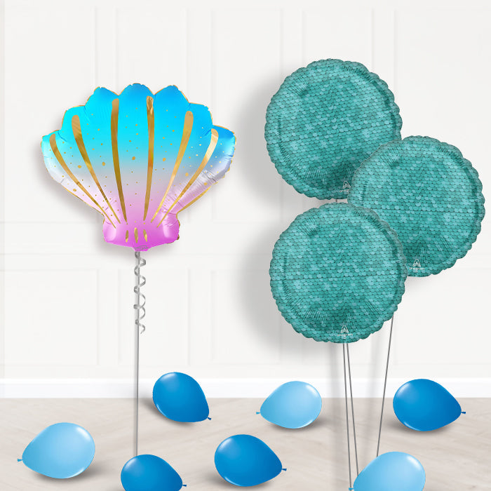 Iridescent Sea Shell Shaped Balloon Bouquet Delivery - 1 x Giant Balloon with Themed Bouquet and Latex | Party Save Smile