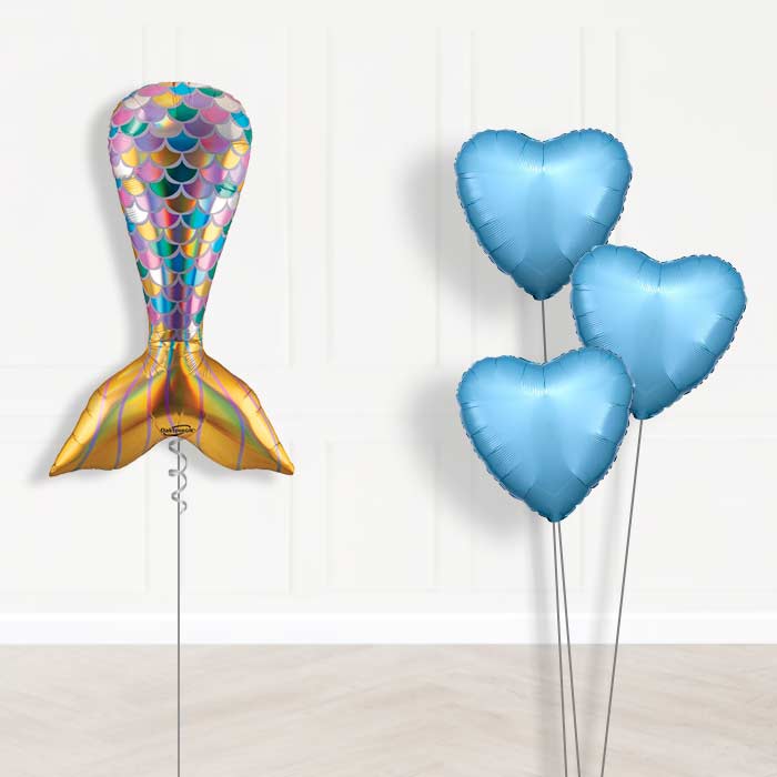 Iridescent Mermaid Tail Balloon Bouquet Delivery - 1 x Giant Balloon with Plain Bouquet | Party Save Smile