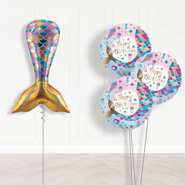 Iridescent Mermaid Tail Balloon Bouquet Delivery - 1 x Giant Balloon with Themed Bouquet | Party Save Smile