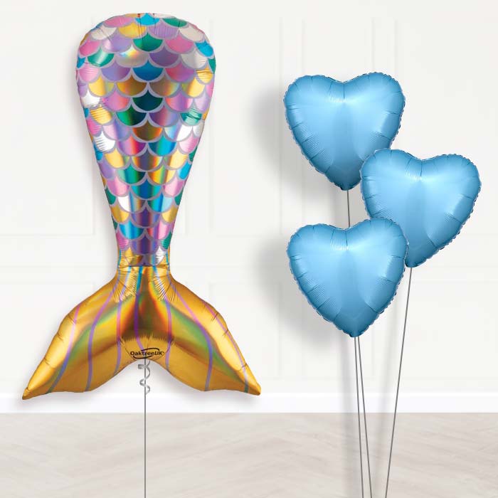 Iridescent Mermaid Tail Balloon Bouquet Delivery - 1 x Giant Balloon with Plain Bouquet | Party Save Smile
