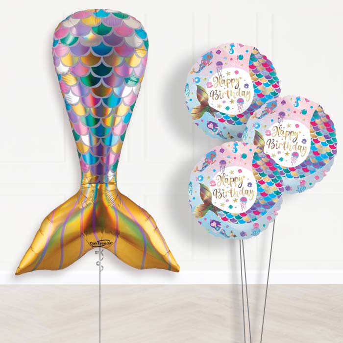 Iridescent Mermaid Tail Balloon Bouquet Delivery - 1 x Giant Balloon with Themed Bouquet | Party Save Smile