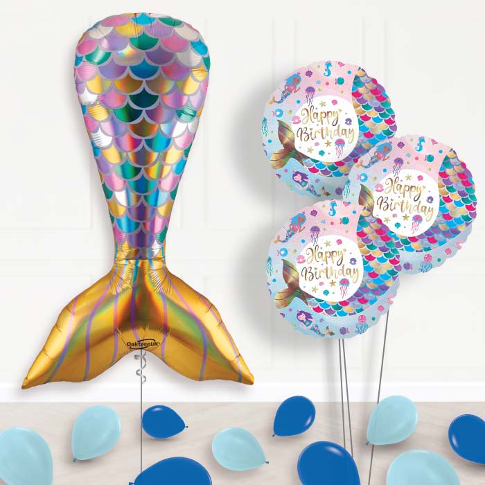 Iridescent Mermaid Tail Balloon Bouquet Delivery - 1 x Giant Balloon with Themed Bouquet and Latex | Party Save Smile
