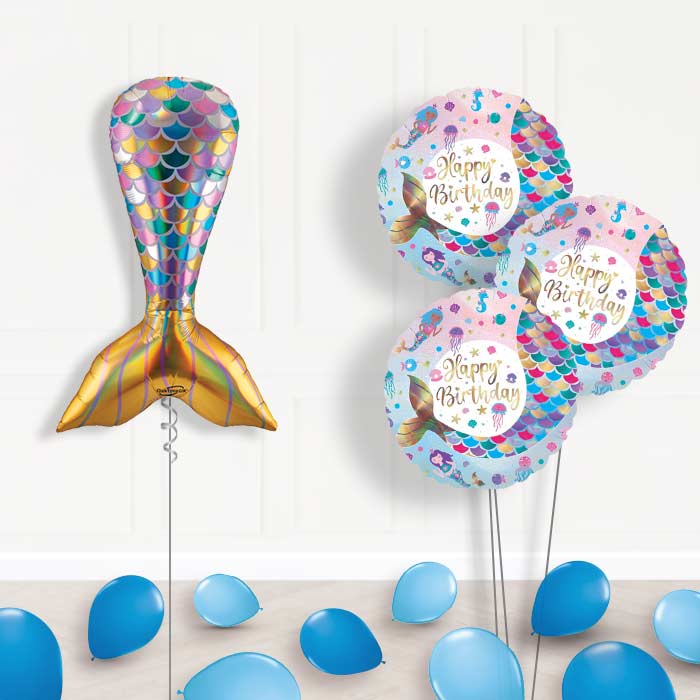 Iridescent Mermaid Tail Balloon Bouquet Delivery - 1 x Giant Balloon with Themed Bouquet and Latex | Party Save Smile