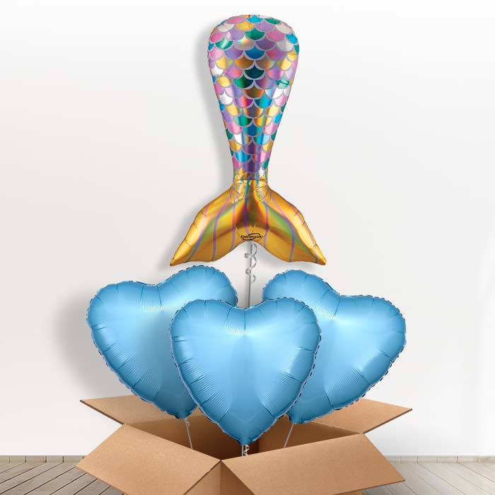 Iridescent Mermaid Tail Helium Balloon in a Box - with 3 Plain Balloons | Party Save Smile