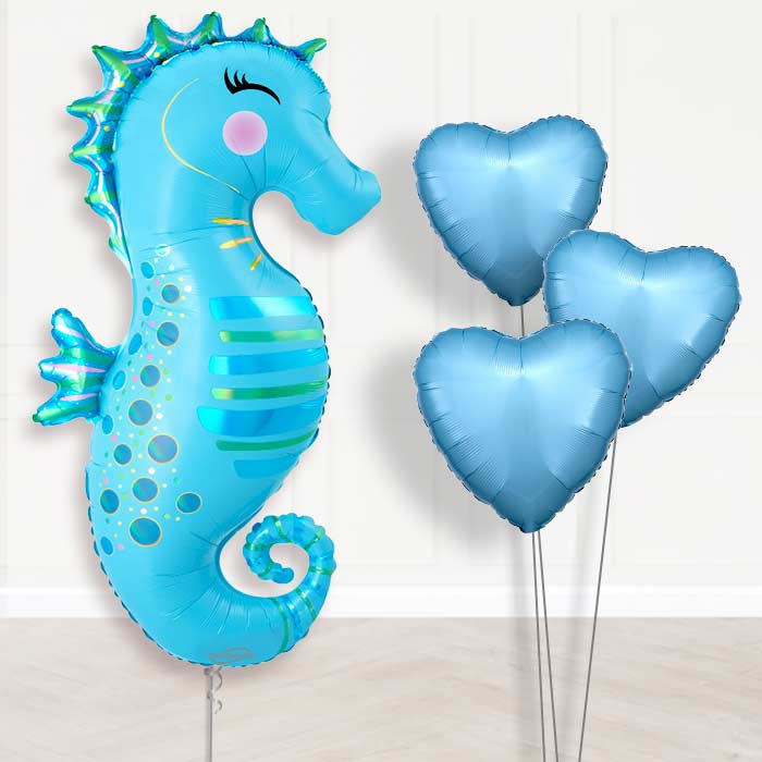Iridescent Seahorse Balloon Bouquet Delivery - 1 x Giant Balloon with Plain Bouquet | Party Save Smile